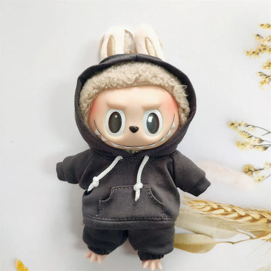 17cm Labubu Doll Outfit Set – Black Hoodie Sweatshirt & Pants, DIY Gift for Dolls