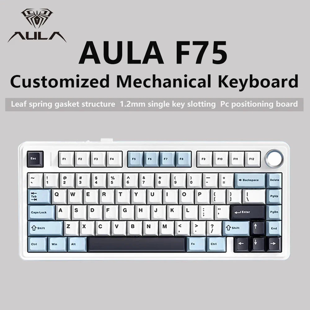 AULA F75 75% Mechanical Gaming Keyboard – 2.4G Wireless, Bluetooth, Wired, RGB, OEM Profile, Gasket Structure