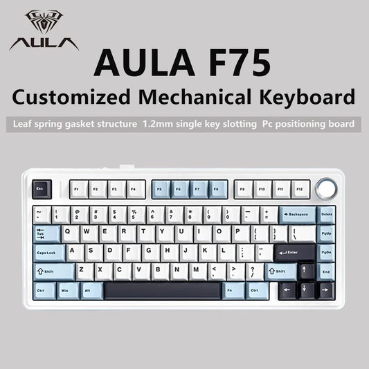 AULA F75 75% Mechanical Gaming Keyboard – 2.4G Wireless, Bluetooth, Wired, RGB, OEM Profile, Gasket Structure