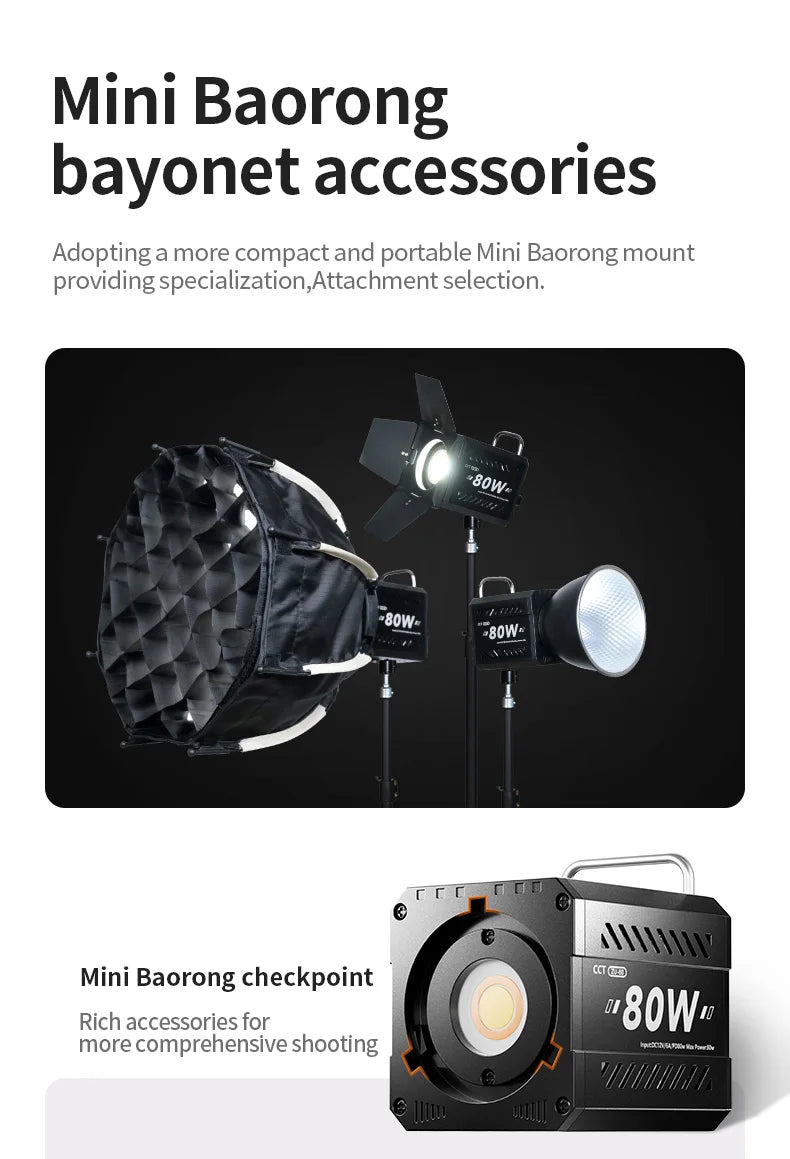 80W Dual Color Temperature COB Photography Light - Professional LED Video Light, Portable Handheld Fill Light with Mini Bowens