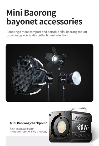 80W Dual Color Temperature COB Photography Light - Professional LED Video Light, Portable Handheld Fill Light with Mini Bowens