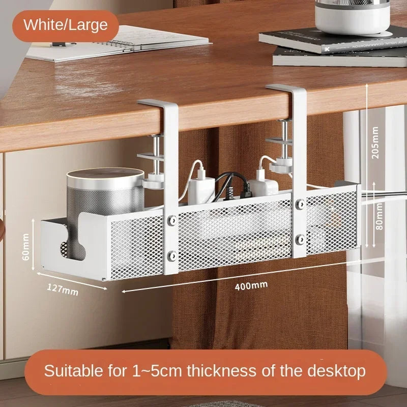 Desk Cord Storage Rack | No Drill Under Desk Cable Organizer | Metal Mesh High Load-Bearing Wire Holder