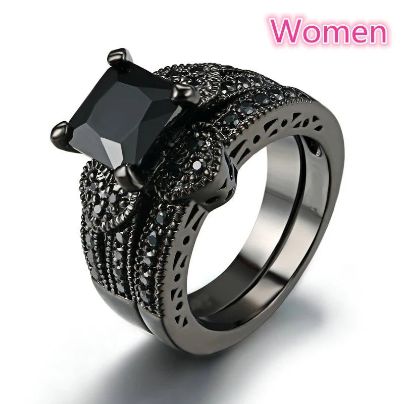Couple Celtic Dragon Rings Set - Purple Rhinestone CZ Stainless Steel Wedding Jewelry for Men & Women