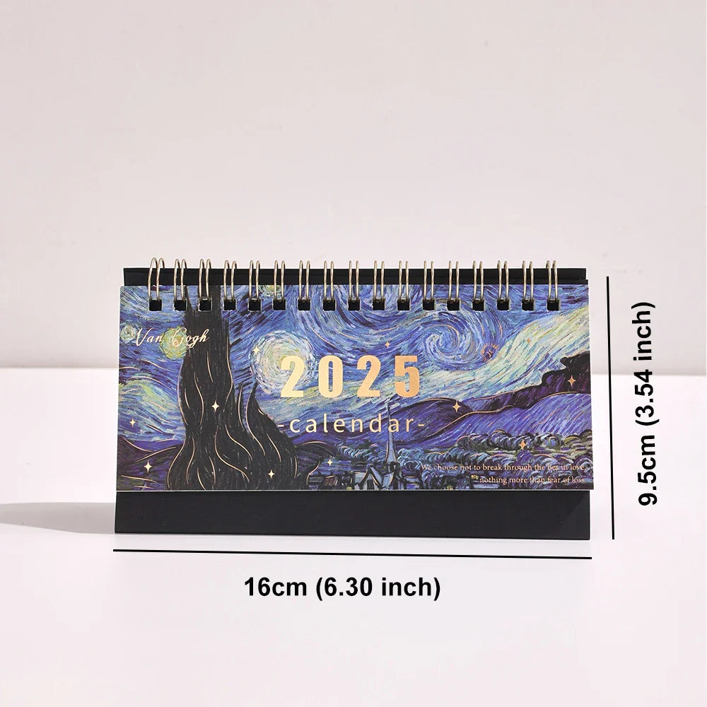 2025 Vintage Painting Desk Calendar – Flip Monthly Schedule with Memo Notes | Tabletop Calendar for Home & Office