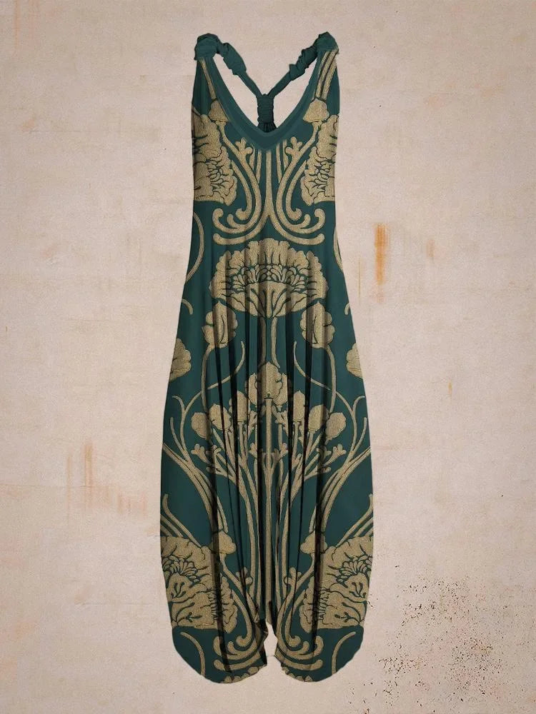 Bohemian Wide Leg Jumpsuit - Vintage Mandala Paisley Print Loose Fit Backless Women Harem Romper
