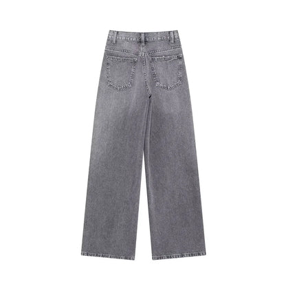 TRAF Women’s Basic Hundred Jeans — High Waist Asymmetric Wide-Leg Trousers, Casual Straight-Leg Fashion Jeans