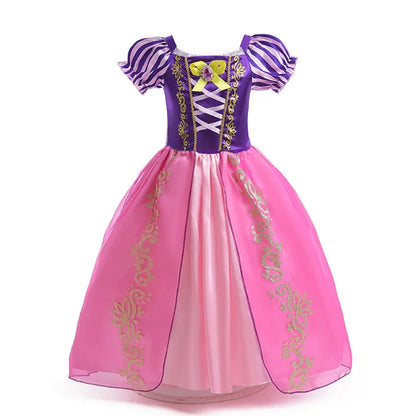 Disney Rapunzel Princess Dress - Purple Puff Sleeve Tangled Cosplay Costume for Girls, Halloween & Birthday Ball Gown