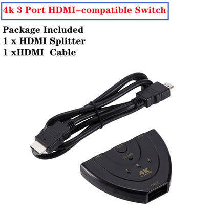 3x1 HDMI Switch 4K/1080P – 3 Input 1 Output Video Splitter Adapter Hub for Xbox, PS4, PC, Laptop & HDTV