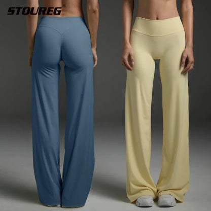 Women's Straight Leg Yoga Pants - Mid-Waist Naked-Feel Pilates & Running Trousers