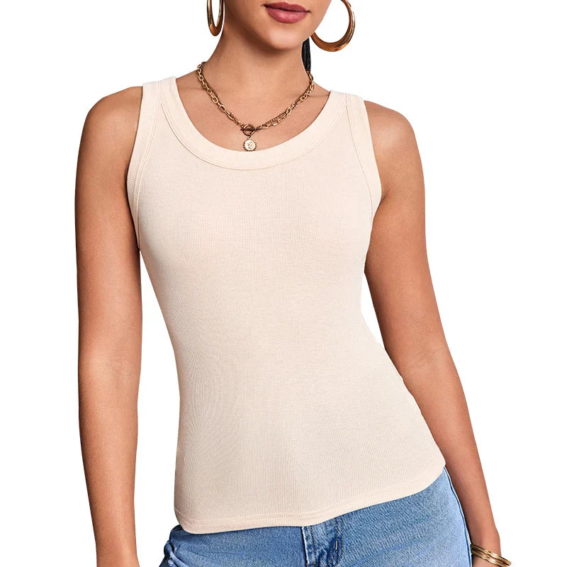 Women’s Solid Suspender Vest Top – Round Neck Sleeveless Sexy & Comfortable Fashion Tank for Women & Teens (1/3 Pack)