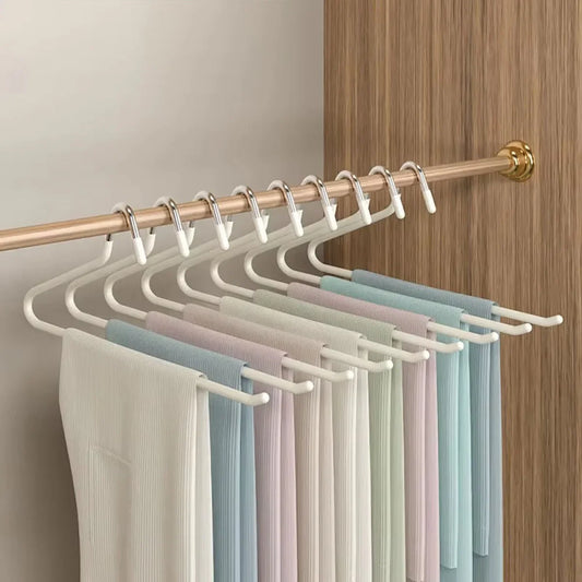 10PCS Goose-Type Plastic Pants Rack – Multi-Layer Telescopic Z-Shaped Clothes Organizer for Wardrobe & Dormitory
