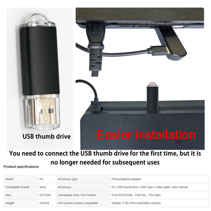One-Key JB Tool Mod Set – USB Dongle with Ethernet & Type-C Cable Kit, JB USB Adapter for PS4/PS4 Pro/PS4 Slim FW 9.0-11.0 System