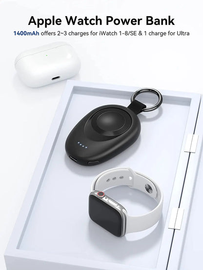 Portable Wireless Charger for Apple Watch Series 2-9 & SE/Ultra – Travel Power Bank Keychain Spare Battery