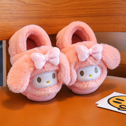 Anime Pikachu Plush Slippers for Kids – Soft, Non-Slip Warm Indoor Shoes for Autumn/Winter & Christmas Gifts