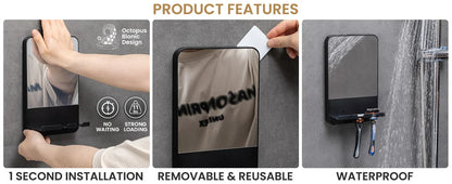 TAILI Shower Shaving Mirror with Storage Tray – Razor Holder, Suction Cup, Shatterproof & Fogless Bathroom Mirror