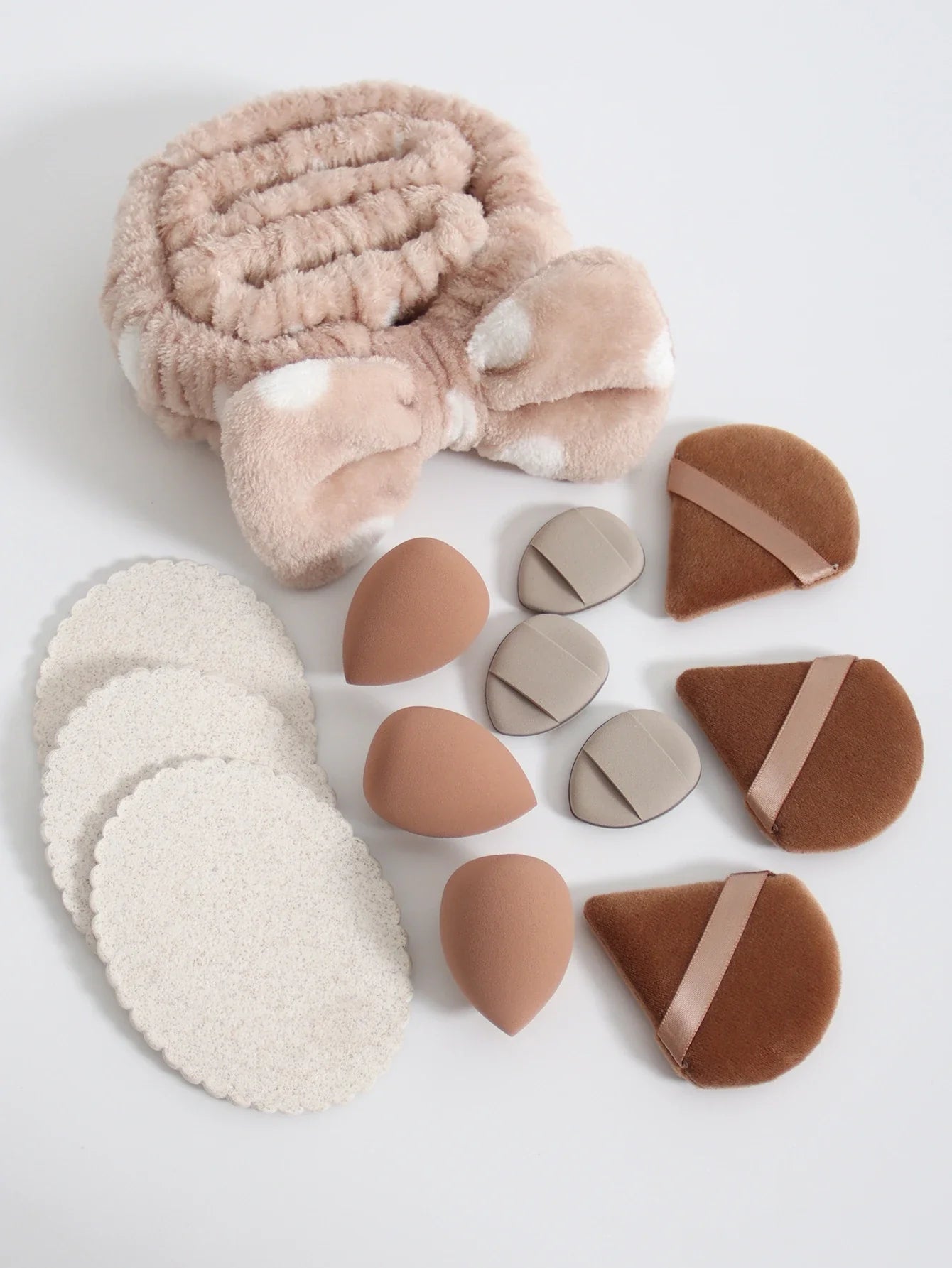 15Pcs Multi-Colored Fluffy Headband & Makeup Sponge Set - Sweet Style Beauty Essentials