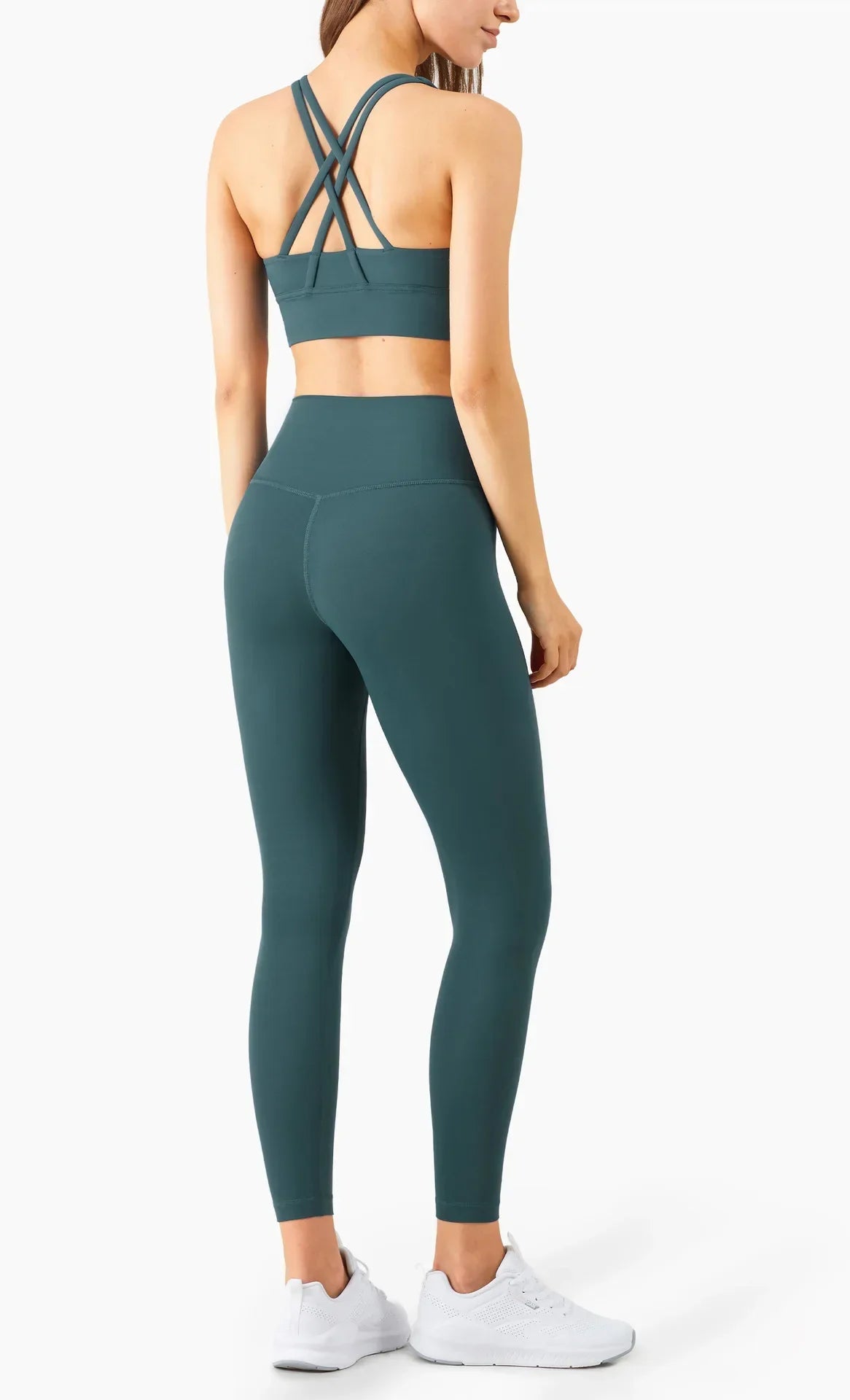 Summer 2 Piece Women's Yoga Tracksuit - Cross-Back Nylon Top and Leggings Athletic Set for Pilates and Fitness