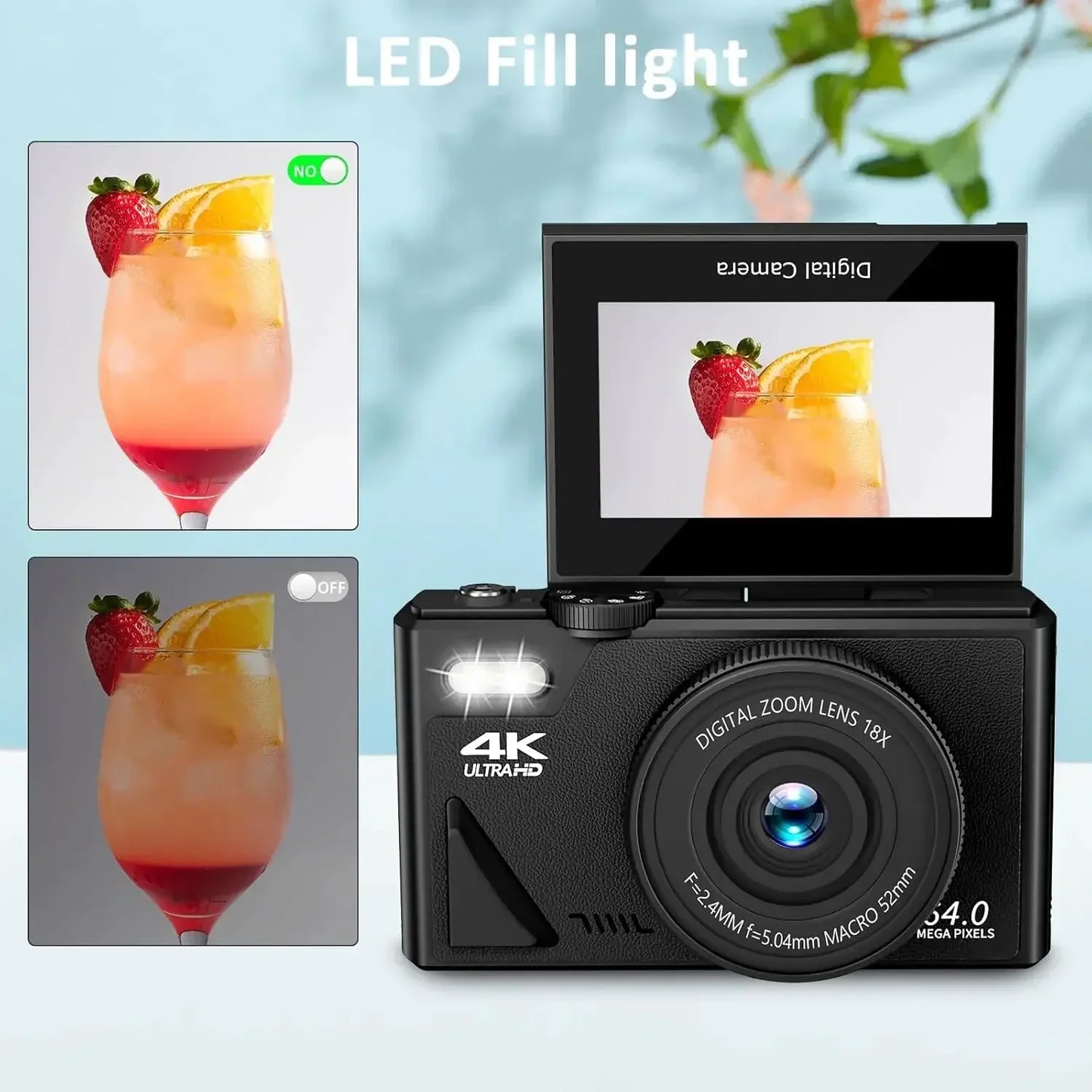 4K Camera for Photography – 18X Digital Zoom, 64MP Vlogging Camcorder, 3'' Flip Screen, WIFI Selfie Webcam for YouTube