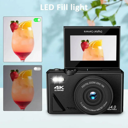 4K Camera for Photography – 18X Digital Zoom, 64MP Vlogging Camcorder, 3'' Flip Screen, WIFI Selfie Webcam for YouTube