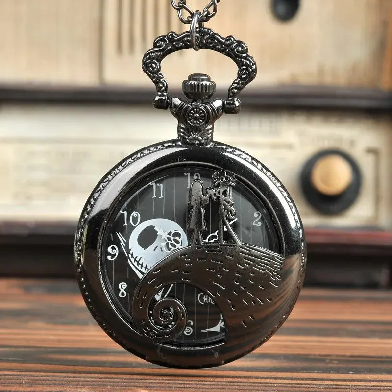 Fashion Skeleton Quartz Pocket Watch with Chain Necklace - Vintage Pendant Clock for Men & Women