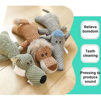 Plush Dog Chew Toy - Bite-Resistant Squeaky Teeth Cleaning Toy for Small Dogs