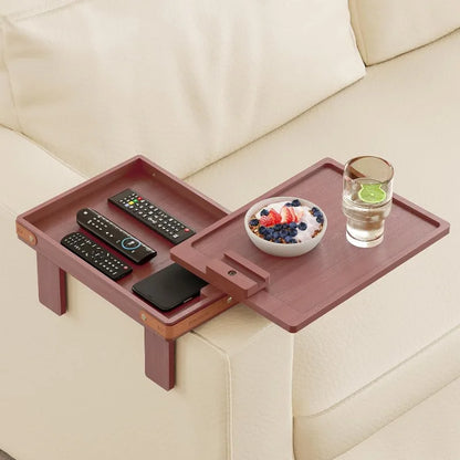 Black Sofa Armrest Tray with Storage Box – Couch Arm Table with 360° Rotating Top & Phone Stand