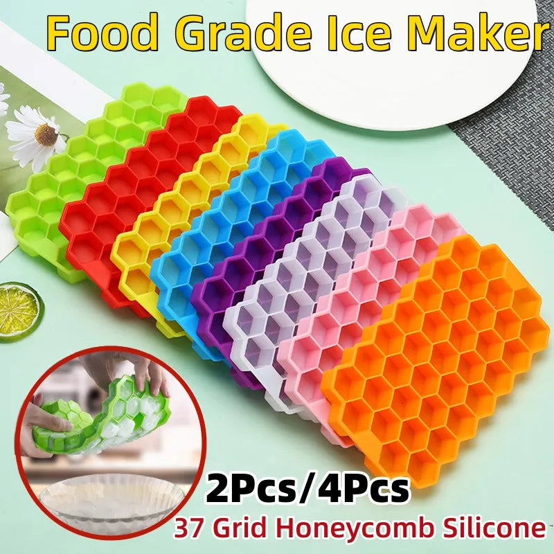37 Grid Honeycomb Silicone Ice Cube Mold | Large-capacity Ice Tray Mold | Reusable Food Grade Ice Maker with Lids | Popsicle Mould