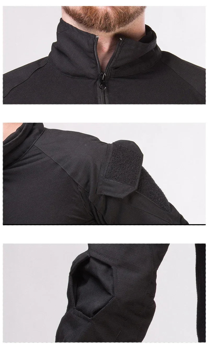 Men’s Camo Tactical Uniform Set | Ripstop Airsoft Suit with Multi-Pocket Pants & Training Shirt for Hunting or Paintball