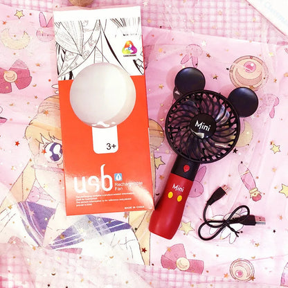 Mickey Mouse Cartoon USB Rechargeable Handheld Fan – Cute Anime Character Desktop Electric Fan with Night Light, Kawaii Gift Toy