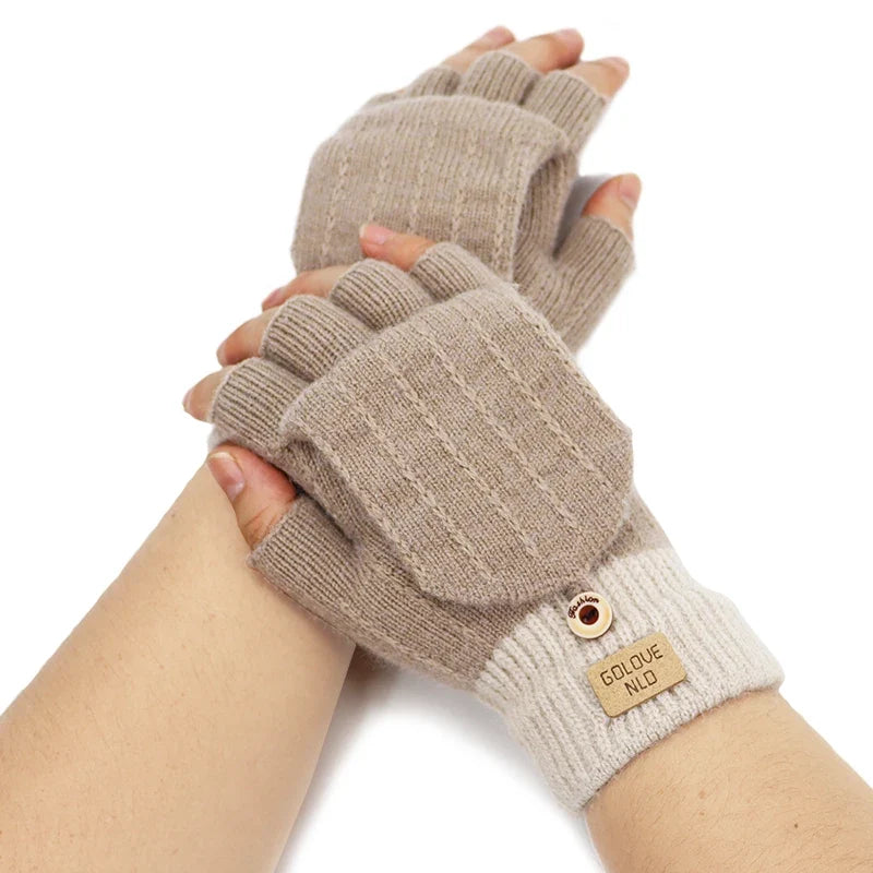 Women’s Fingerless Winter Gloves - Warm Unisex Gloves with Finger Cover for Students