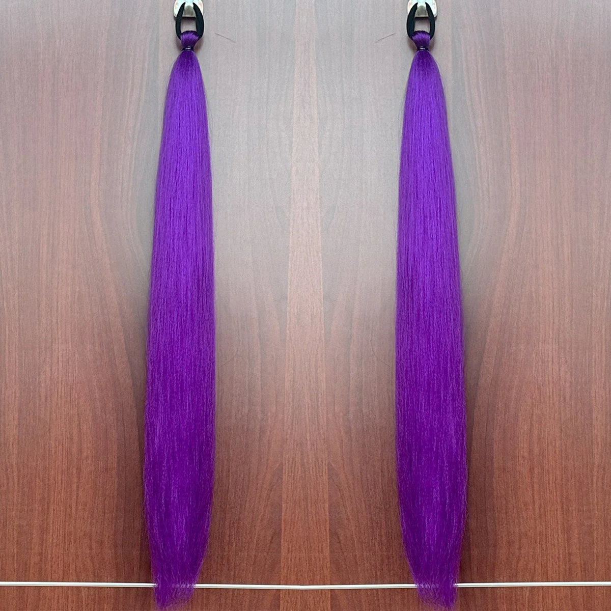 2Pcs Purple Synthetic Ponytail Extensions – Long Straight Hair Accessories with Rubber Bands for Women & Halloween