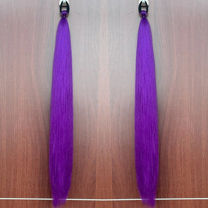 2Pcs Purple Synthetic Ponytail Extensions – Long Straight Hair Accessories with Rubber Bands for Women & Halloween