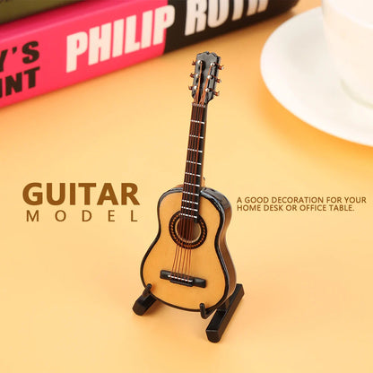 Mini Wooden Guitar Model – Miniature Musical Ornament for Home Decor & Gift with Box