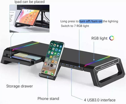 Hot Sell Aluminum PC Monitor Stand with 4 USB Ports & Keyboard Storage – Laptop Stand with USB 3.0 Fast Charging