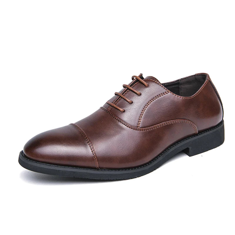 Men’s Luxury Leather Dress Shoes — Comfortable Pointed Business & Wedding Shoes Black