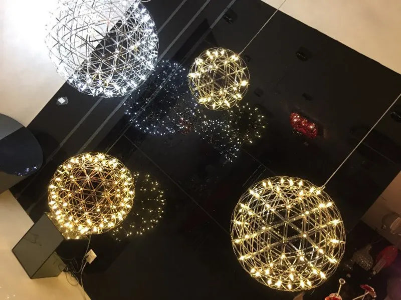 Italy Designer Spark Ball LED Chandelier – Stainless Steel Firework Pendant Lamp with Remote for Loft Living Room Decor