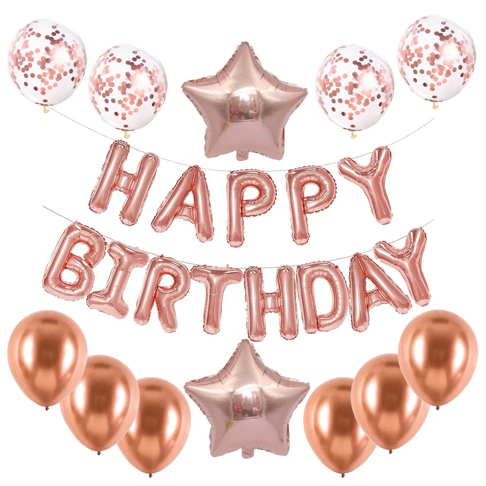 16-Inch Happy Birthday Foil Balloons Set – Pink & Blue Letter Balloons for Birthday Party Decoration