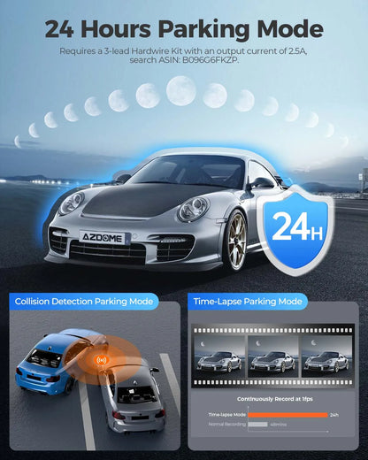 AZDOME M550 Pro 4K Car DVR Dash Cam – WiFi 5.8GHz, Front/Cabin/Rear Cameras, GPS, Night Vision & Parking Monitor