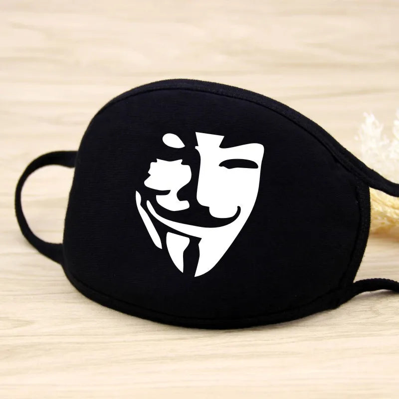 Black Cotton Winter Mask — Unisex Thickened Half-Face Cotton Cartoon Pattern Anti-Dust Respirator