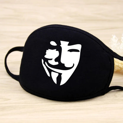 Black Cotton Winter Mask — Unisex Thickened Half-Face Cotton Cartoon Pattern Anti-Dust Respirator