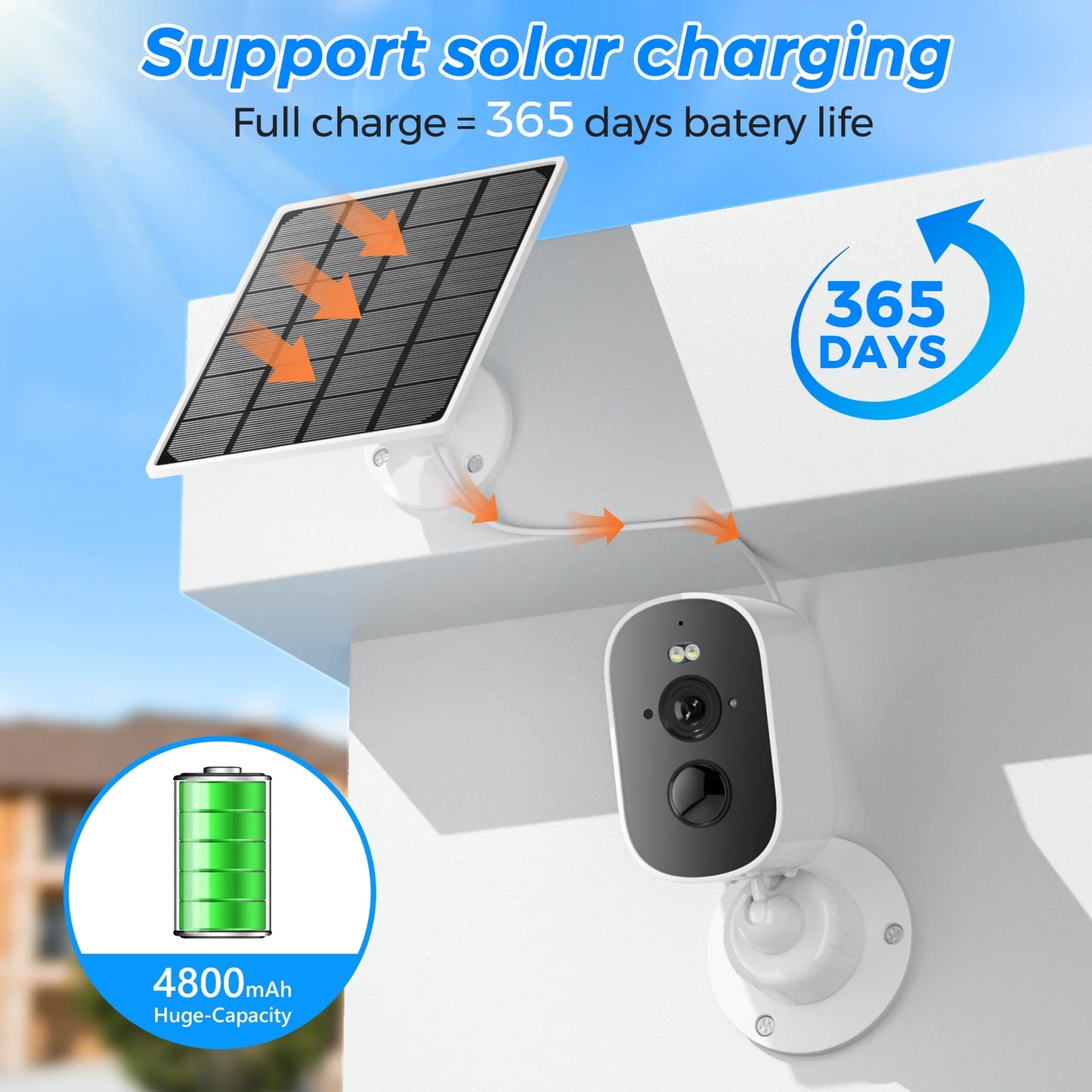 1080P WiFi Solar Security Camera – Wireless Outdoor Bullet Camera with PIR Motion Alarm, Two-Way Audio & Cloud Storage