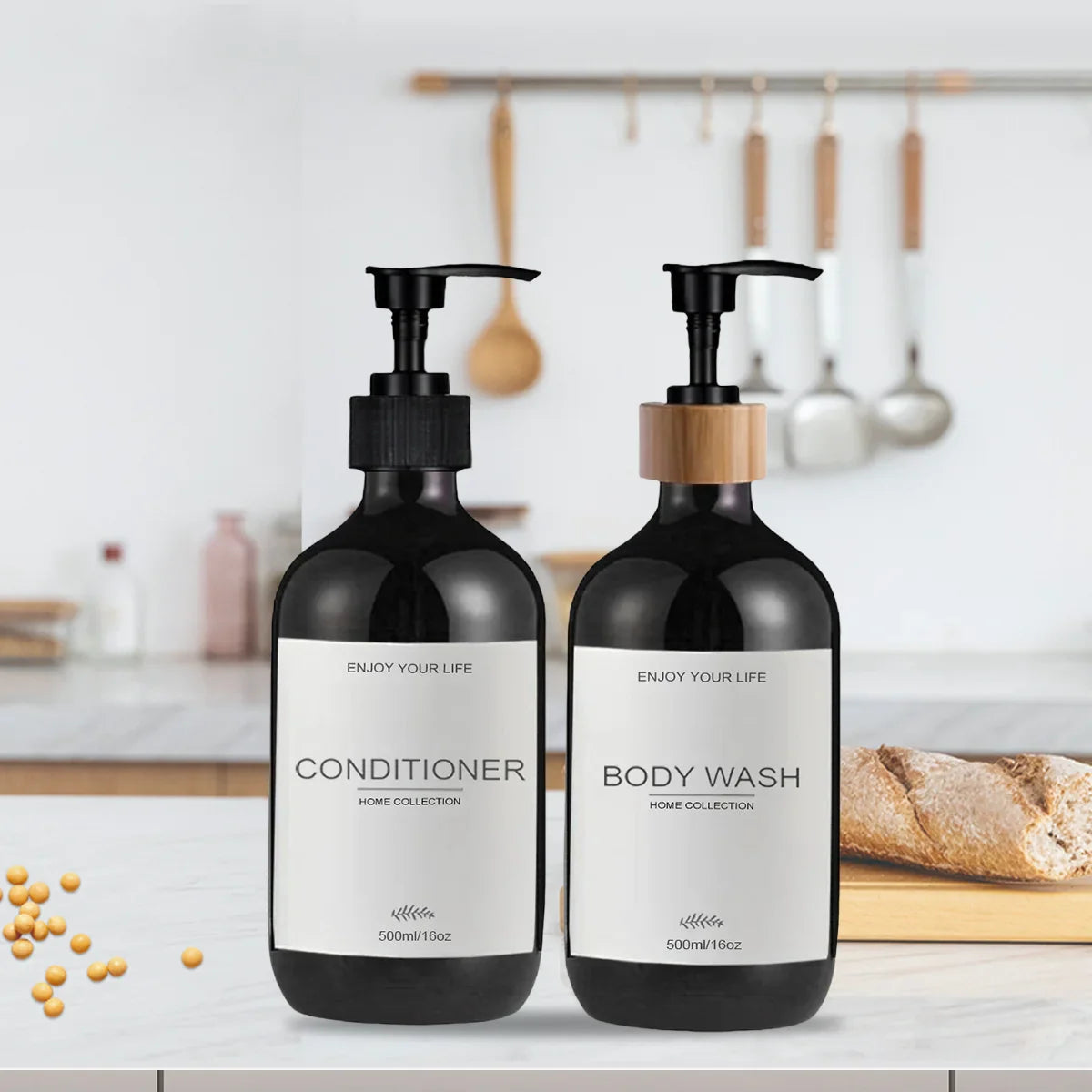Kitchen Sink Soap Dispenser Bottle with Waterproof Labels – Refillable Dish Pump for Countertop