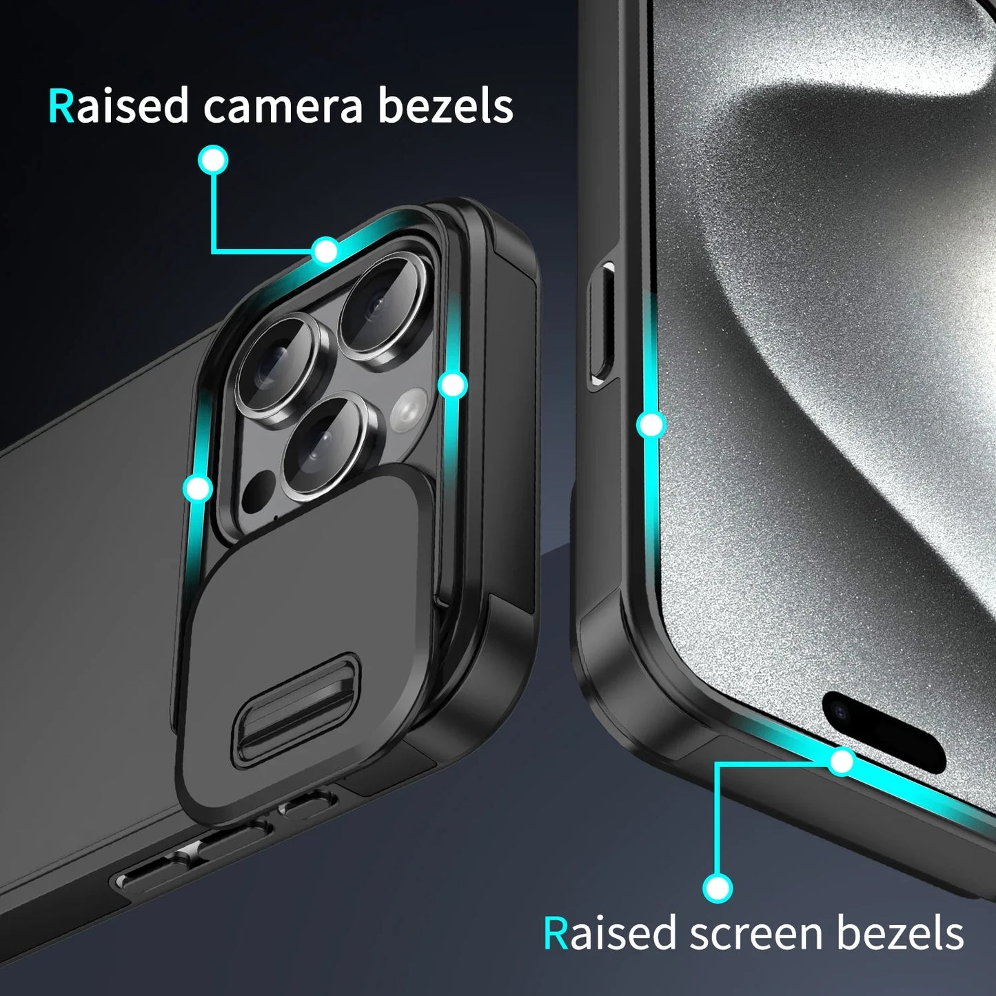 Shockproof Case for iPhone 16, 15 Pro Max, 15 Plus, 14 Pro Max, 13, 12, 11 – Slide Camera Protective Cover