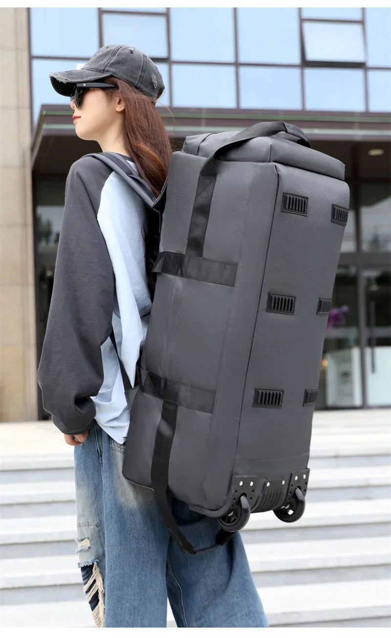 80L Rolling Duffle Bag with Wheels – 31" Heavy-Duty Foldable Travel Duffel, Water-Resistant Luggage with Shoulder Strap