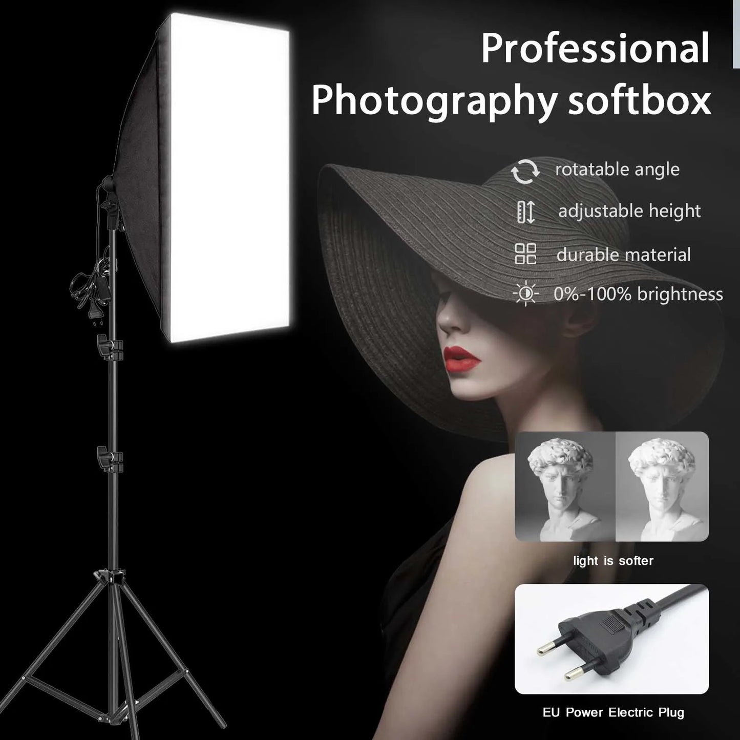 Professional Photography Softbox Lighting Kit – Soft Box with Tripod & E27 Continuous Bulb for Photo Studio