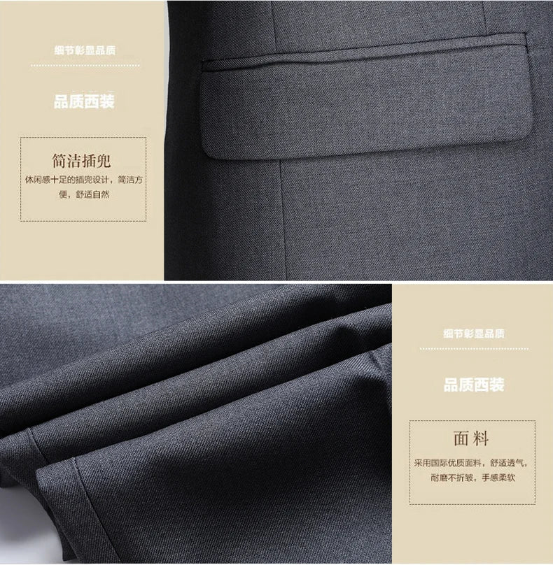 2023 Men’s Two-Button Wedding Suit — Korean Slim Fit Fashion Business Formal Two-Piece Set (Blazer + Trousers)