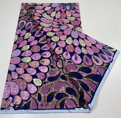 African Golden Glitter Wax Fabric - 6 Yards Ankara Batik Pagne Material for Sewing & Fashion Designs