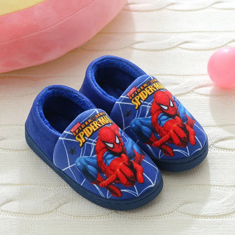 Cartoon Spider-Man Cotton Slippers – Warm Autumn & Winter Indoor Shoes for Kids, Boys’ Fashion Footwear