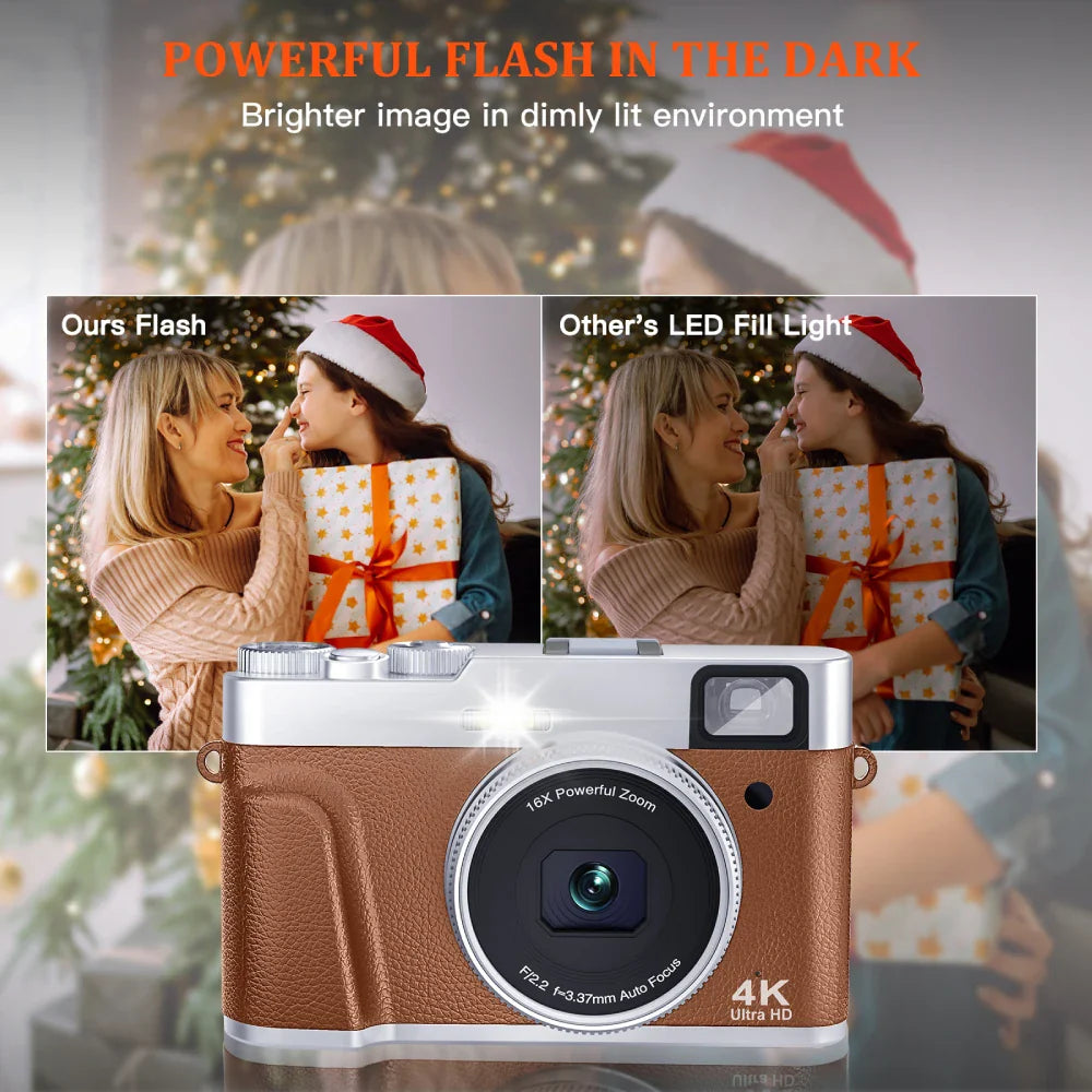 4K Digital Camera – 48MP Auto Focus Vlogging Camera for YouTube, Anti-Shake Video with Viewfinder, Flash & Dial