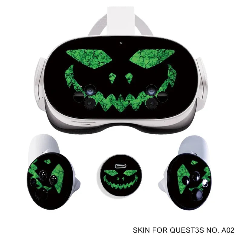 Skin Stickers for Meta Quest 3S VR Headset & Controllers – Vinyl Protective Decals with Halloween Pattern for Oculus 3S